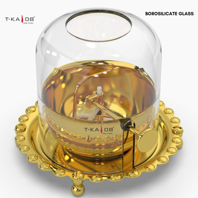 T-KA108 Golden brass Akhand Diya oil lamp with lifting wick holder, glass cover, decor Brass Table Diya Set(Height: 5.9 inch)