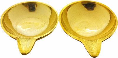 LandCVentures Flat Kubera Brass (Pack of 2) Table Diya Set(Height: 0.8 inch)