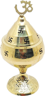 Nyra Nyra® Brass goblet Om Swastik Deepak | Akhand Designer Diya / Diya for Puja. Brass Table Diya(Height: 4.33 inch)