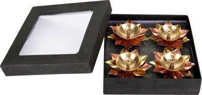 Hi Retails Lotus Shape Kamal Patti Akhand Diya Brass (Pack of 4) Table Diya(Height: 2 inch)