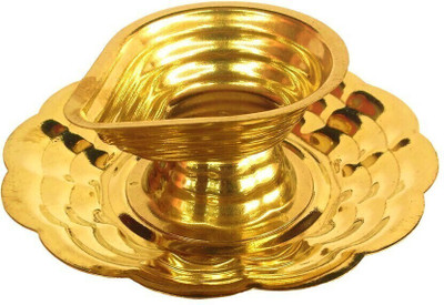 w3rocks Table diya agal lam with plate - Brass material with golden colour Brass Table Diya(Height: 1 inch)