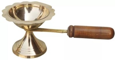 Vrinda Art Dhoop Daani With Wood Handle Brass Table Diya(Height: 2.5 inch)