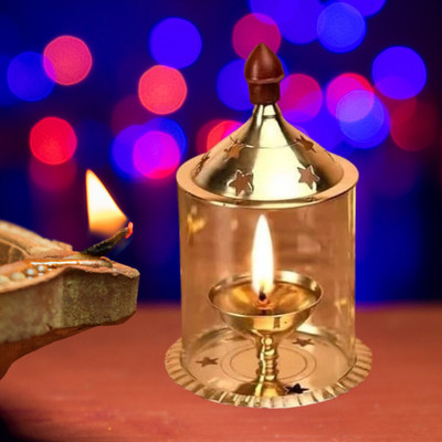 SBBCO Diya|Deepak/Dia | Akhand Jyot | Brass pooja diya | Glass diya for decoration Borosilicate Glass Table Diya(Height: 4.8 inch)