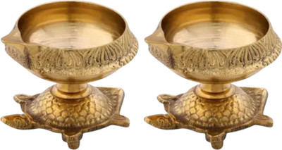 Shreeja Shilpcraft Premium quality Pure Brass Kuber Diya with Kachua Base Brass (Pack of 2) Table Diya Set(Height: 2 inch)