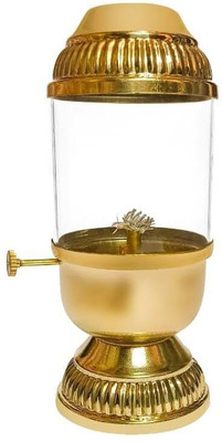 MAHI HOME DÉCOR HM_Akhand Diya with Adjustable Bati Screw Lever for Puja Borosilicate Glass Brass, Glass Table Diya(Height: 6 inch)