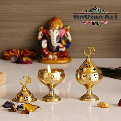 DeVine Art Brass (Pack of 2) Table Diya(Height: 4.5 inch)