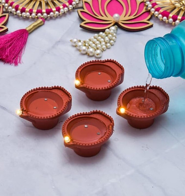 FLEGN LED Water Sensor Diya, Flameless Diya Plastic (Pack of 4) Table Diya Set(Height: 1.5 inch)