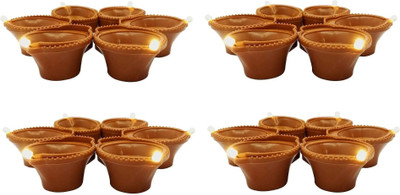 Equipagecart Water Sensor Brown Real Diya, Lighten Up When Fill with Water Plastic (Pack of 24) Table Diya Set(Height: 2.5 inch)