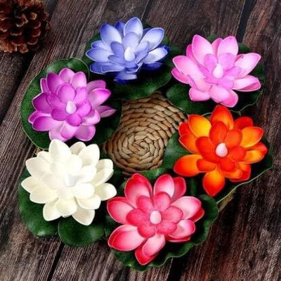 Zenvira Sensor Water Floating Diyas Smokeless Flameless Candles Lotus Flowers Plastic Plastic (Pack of 6) Table Diya Set(Height: 2 inch)