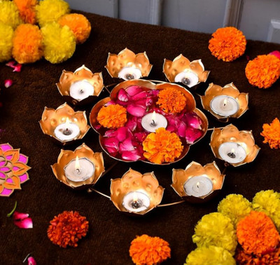 Homing Thistle Rangoli Urli Bowl for Diwali Festive, Floating Flowers & Home Decor Iron Table Diya(Height: 2 inch)