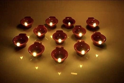KetaKeti Water Sensor Electric LED Brown Diya for Diwali,Decor Plastic (Pack of 12) Plastic (Pack of 12) Table Diya(Height: 3.2 inch)