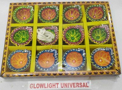 GLOWLIGHT UNIVERSAL Earthenware (Pack of 12) Table Diya Set(Height: 5 inch)