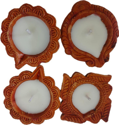 Radheydecor mix size soy wax diya Terracotta (Pack of 4) Table Diya Set(Height: 1 inch)