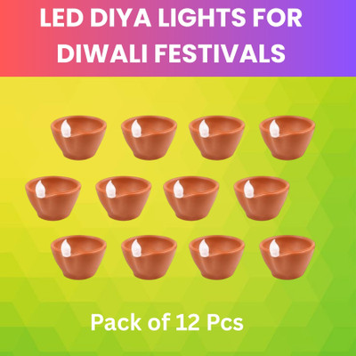 YAROH LED Water Diya, Water Sensor Diya for Diwali Festival Home & Office DécorE63 Plastic (Pack of 12) Table Diya Set(Height: 2 inch)