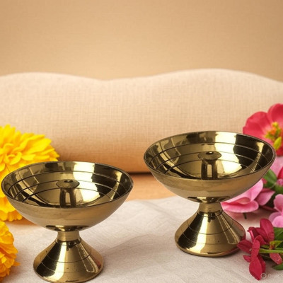 PN ENTERPRISES Brass (Pack of 2) Table Diya Set(Height: 2 inch)