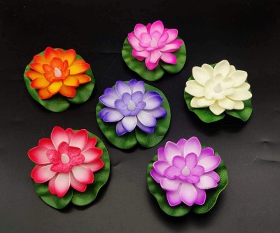 Noroca Water Sensor Floating Lotus Flower Diwali Diya Electric Led Light Diya Plastic (Pack of 6) Table Diya Set(Height: 4 inch)