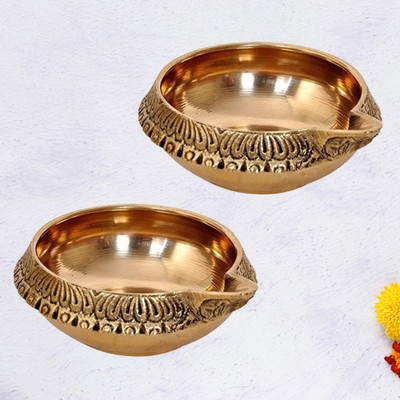 EliteTouch Kuber Deepak for Pooja Brass (Pack of 2) Table Diya Set (Height: 1 inch) Brass (Pack of 2) Table Diya Set(Height: 1 inch)