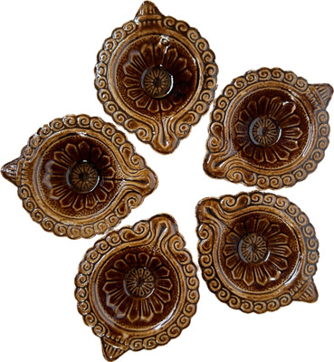 Atchayam Traders Ceramic Diya Ceramic (Pack of 5) Table Diya Set(Height: 1 inch)