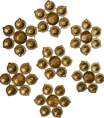Creative Art Lotus Urli SET for Decoration PACK OF 6 Brass (Pack of 6) Table Diya Set(Height: 2 inch)