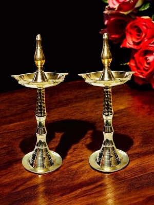 Grehshobha Kerala Samai | Kutthu Vilakku Panchmahal Deepam | Indian Puja Festive Home Décor Brass (Pack of 2) Table Diya Set(Height: 6.5 inch)