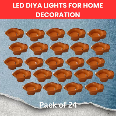 SACRO Water Sensor Diya, Electric LED Diyas for Diwali & Office Décor Pack of 24 E63 Plastic (Pack of 24) Table Diya Set(Height: 2 inch)