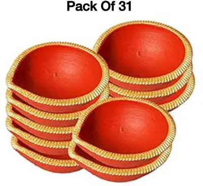 GURUMU Handmade Mitti Diya/Earthen Clay Diya/ for Pooja Earthenware (Pack of 31) Table Diya Set(Height: 3 inch)