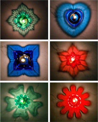 RUBICON Enterprise 3D Reflection Diya Reusable Colorful Oil Diya for Navratri/Diwali Plastic (Pack of 36) Table Diya Set(Height: 1 inch)