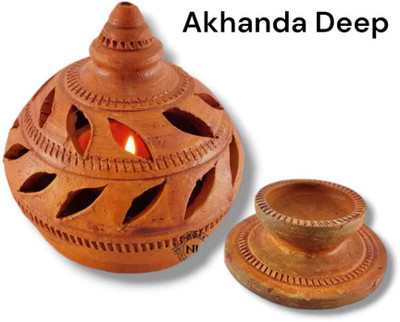 QWGPT MITTI KA AKHAND DEEP/PUJA LAMP/OIL LAMP/DIYA WITH DHAKAN/NIGHT LAMP/diwali diyas Ceramic Table Diya Set(Height: 4 inch)
