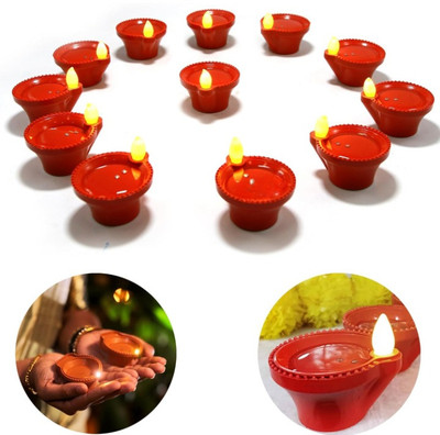 Great More Water Sensor LED Diya Lights – Flameless, Smokeless Electric Diyas for Diwali Plastic (Pack of 24) Table Diya(Height: 2 inch)