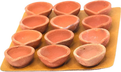 Vartanu Pottery (Pack of 12) Table Diya Set(Height: 2 inch)