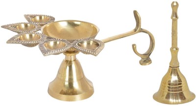 DvR ClicK Brass Panchmukhi dipak with pooja bell set of 2 Brass (Pack of 2) Table Diya Set(Height: 6 inch)