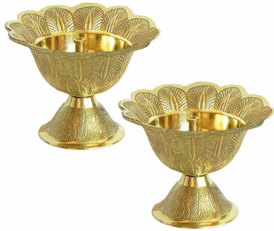 Tip 'n' Top Devdas-2inch Brass (Pack of 2) Table Diya Set(Height: 2 inch)