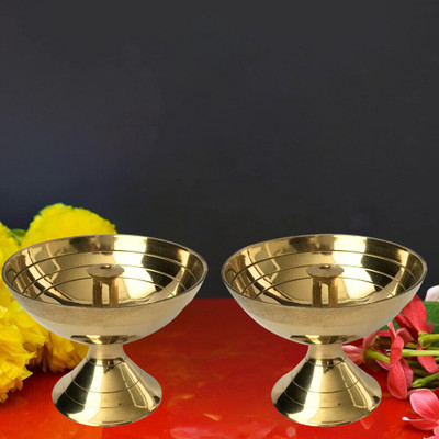 SBBCO Brass Diya For Deepak Poojan, Akhand Jyot, Home Brass Table Diya (Height: 2inch) Brass (Pack of 2) Table Diya Set(Height: 2 inch)