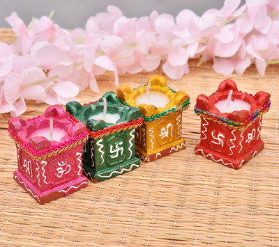SHUBHKARIYA Tulsi diyas Set of 04 Terracotta (Pack of 4) Table Diya Set(Height: 3 inch)