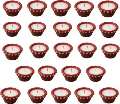 We Four Stars Decorative Eco-Friendly Mitti Diya Wax Candle for Diwali, Pooja, Home Decoration Terracotta (Pack of 24) Table Diya Set(Height: 0.59 inch)
