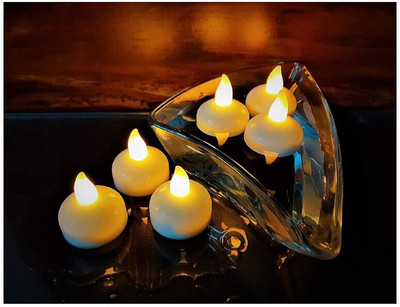 kayru No Electricity Needed Artificial LED Light Diya with Water Sensor for Diwali Plastic (Pack of 12) Table Diya Set(Height: 2 inch)
