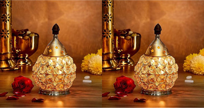 DARIDRA BHANJAN Set 2 Akhand Diya, Diyas For Pooja Brass Puja Diya Oil Lamp,Diamond Crystal Diya Brass Table Diya(Height: 5 inch)