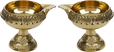 SBBCO Divine Edge Brass Table Diya Set Brass (Pack of 2) Table Diya Set(Height: 2.3 inch)