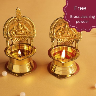 BulkySanta Kamakshi Deepam | Kamatchi Vilakku | Kamakshi Devi Oil Lamp Brass (Pack of 4) Table Diya(Height: 5 inch)