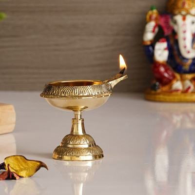 eCraftIndia Decorative Diya Brass Table Diya(Height: 2.5 inch)