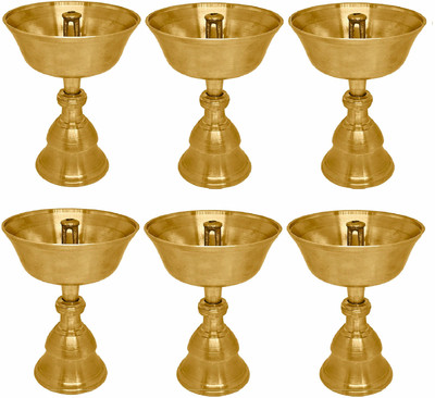 Satvik 6 Pc Large Tibetan Buddhist Altar Supplies Diya for Puja Diwali Decoration Brass (Pack of 6) Table Diya Set(Height: 4.33 inch)
