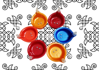 collective zone Fancy Multicolour LED Water Sensor Diya Plastic (Pack of 6) Table Diya Set(Height: 1.2 inch)