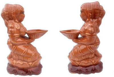 AATHI TRADERS PAAVAI DIYA Ceramic (Pack of 2) Table Diya(Height: 7 inch)