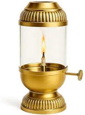 SHREE KAILA MAI TRADERS Akhand Diya with Adjustable Wick & Glass Chimney 7.5 inch Brass Table Diya(Height: 7.5 inch)