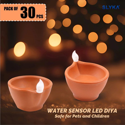 SLYKA LED Diya with Water Sensor Battery Powered For Temple Office/Home Decoration Plastic (Pack of 30) Table Diya Set(Height: 1.6 inch)