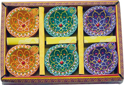 SONKARS Terracotta (Pack of 6) Table Diya Set(Height: 3 inch)