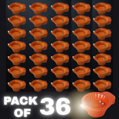 BE UNIQUE Water Sensor Battery Operated Bright & Durable Decorative Diyas for Festivals Plastic (Pack of 36) Table Diya Set(Height: 1.5 inch)