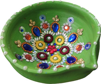 KRITY Terracotta (Pack of 2) Table Diya Set(Height: 2.3 inch)