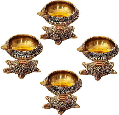 SBBCO Pure Brass Diya Brass Kuber Diya with stand Brass (Pack of 4) Table Diya Set(Height: 1.8 inch)