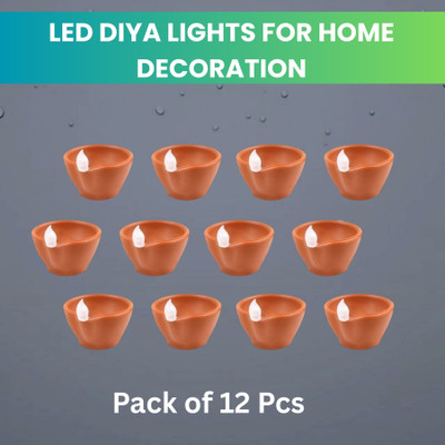 Guggu LED Water Diya, Water Sensor Diya for Diwali Festival Home & Office DécorE399 Plastic (Pack of 12) Table Diya Set(Height: 2 inch)